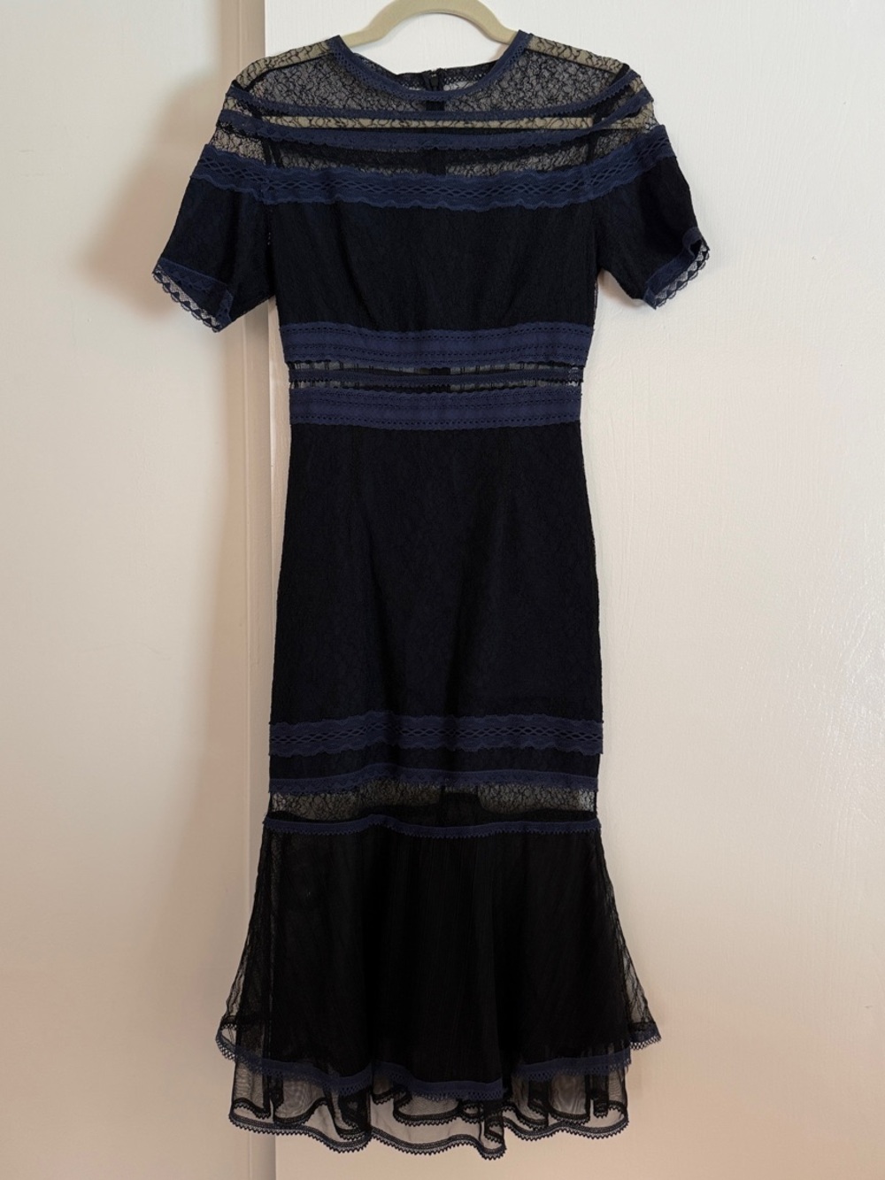Jonathan Simkhai Navy and Black Lace-Trim Midi Dress Sample 00
